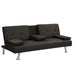 Sofa Bed with Armrest two holders WOOD FRAME, STAINLESS LEG, FUTON BROWN PVC,DARK BROWN - DTYStore