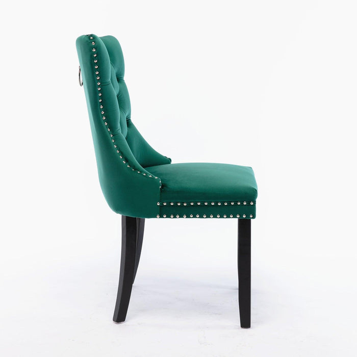 Nikki Collection Modern, High-end Tufted Solid Wood Contemporary Velvet Upholstered Dining Chair with Wood Legs Nailhead Trim 2-Pcs Set,Green - DTYStore
