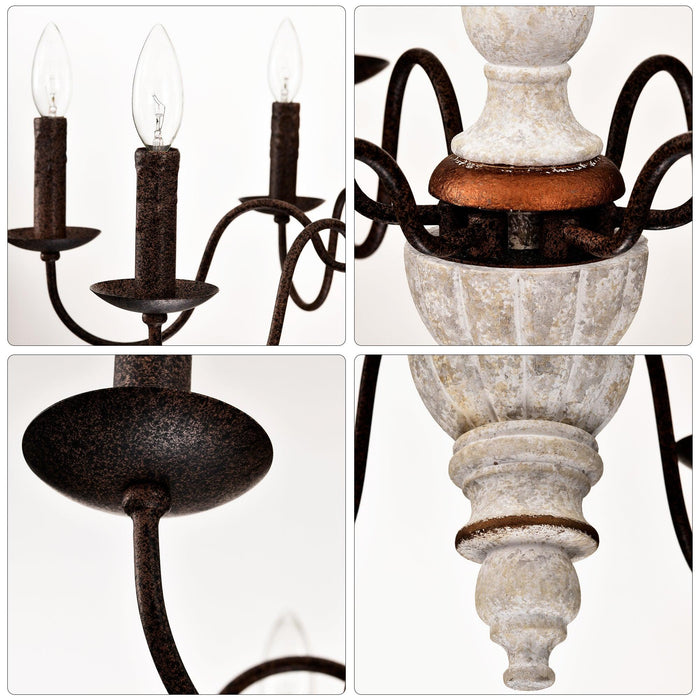 Retro White and Rust Color Chandelier With Light Fixture 6 Light (E12 NO include Bulb) Pendant Light Fixtures for Dining Room, Lobby, Kitchen, Bedroom, Living Room, Conference Room, Home Office