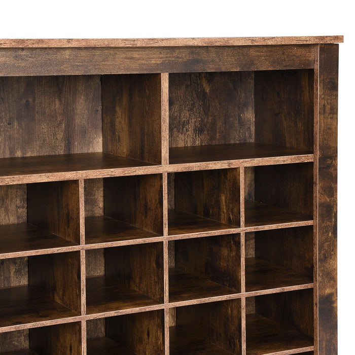 Sleek Design 24 Shoe Cubby Console, Modern Shoe Cabinet with Curved Base, Versatile Sideboard with High-quality for Hallway, Bedroom, Living Room, Rustic Brown - DTYStore
