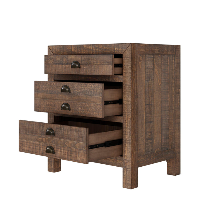 Rustic Farmhouse Style Three-Drawer Solid Pine Wood Nightstand with Cup Pulls and Integrated Charge Station - DTYStore