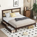 King Size Bed with Rattan Headboard, Two Storage Drawers, Rubber Wood Bed with Enhanced Support Salts and Feet,Espresso - DTYStore