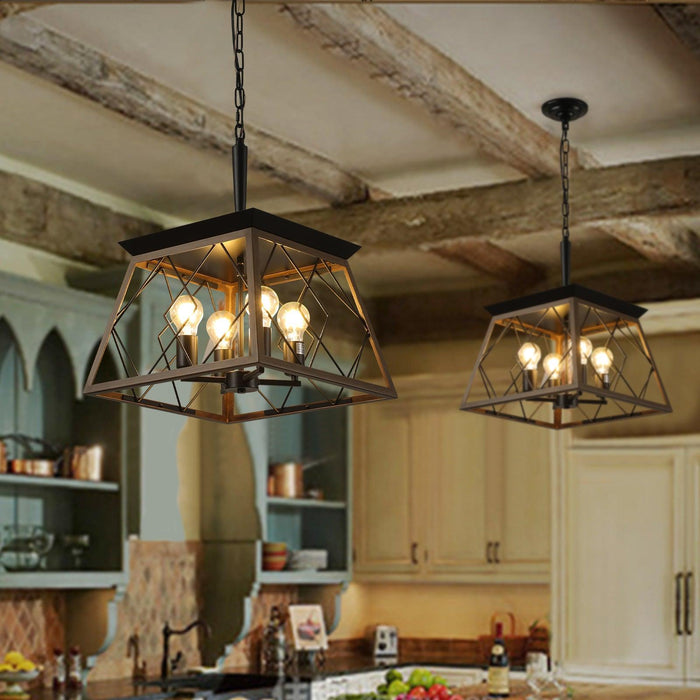 4-Light Farmhouse Chandelier Vintage Antique Chandeliers Light Fixture For Kitchen Dining Room Living Room Walnut (No bulbs)