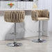 360° Fabric cover Swivel Bar Stools Set of 2, Adjustable Counter Height Bar Chairs with Woven Back & Footrest, Silver chromed Bar Stools for Kitchen Island, Cafe, Pub (YELLOW) - DTYStore