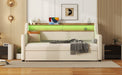 Twin Size Daybed with Trundle, Upholstered Daybed with Charging Station and LED Lights, Beige - DTYStore