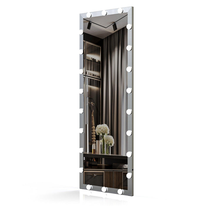 Hollywood Full Length Mirror with Lights Full Body Vanity Mirror with 3 Color Modes Lighted Standing Floor Mirror for Dressing Room Bedroom Wall Mounted Touch Control Silver 63"x24" - DTYStore