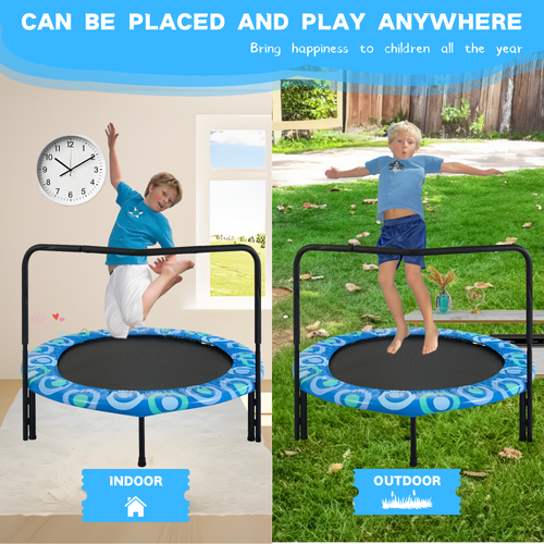 Blue Joy Children's Trampoline with Handrails for Indoor and Outdoor Fun, Ages 3-7, Steel Frame - Image 5