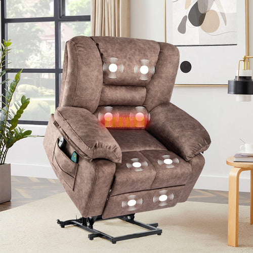 Comfortable Velvet Power Lift Recliner Chair Sofa with Massage and Heating for Elderly in Brown - Image 4