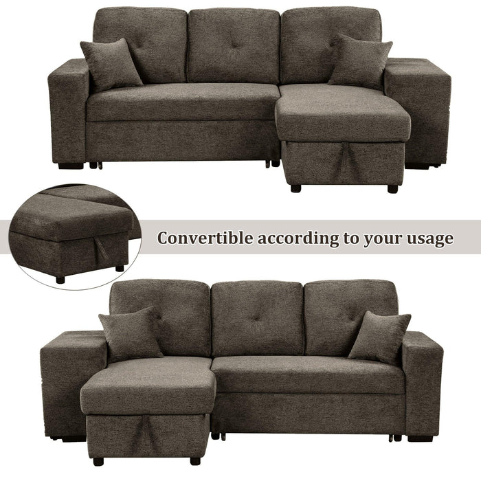 Reversible Sleeper Sectional Sofa Bed with Side Shelf and 2 Stools,Pull-Out L-Shaped Sofa Bed,Corner Sofa-Bed with Storage Chaise Left/Right Hande for Living Room,Knox Charcoal - DTYStore