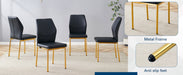 Luxury Simple Chair - Set of 6 BLACK PU Material High Resilience Dining Chair with Metal Gold Leg.The Chair Back Has a Vertical Stripe Design With Smooth And Uniform Lines. - DTYStore