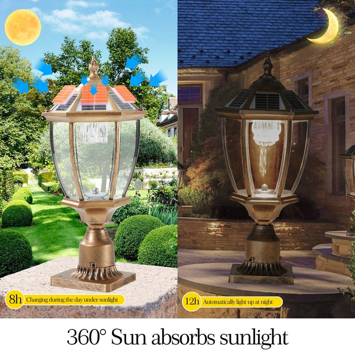 Retro Gold Solar Column Headlights With Dimmable LED(2 pack)