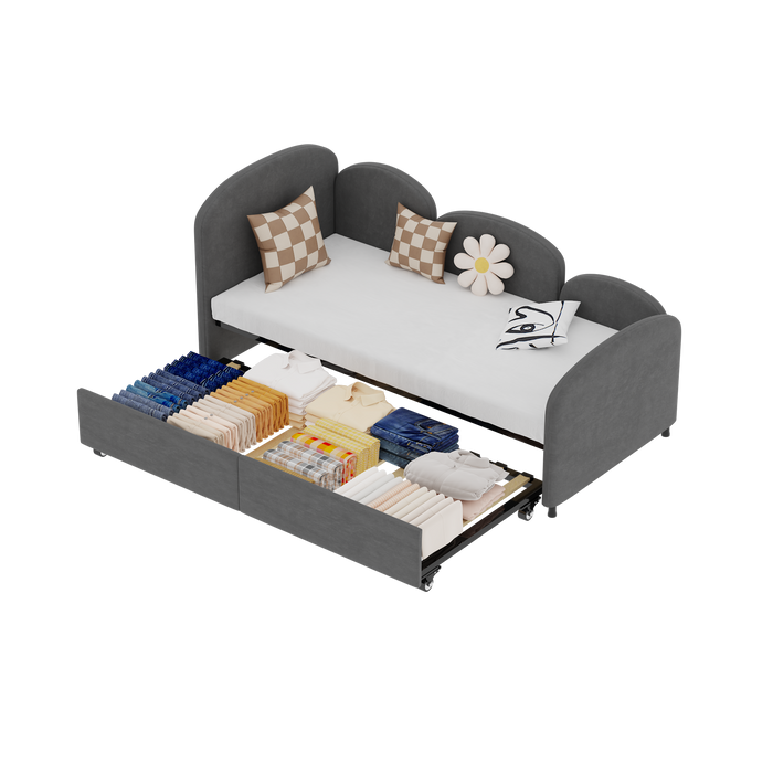 Twin Size Twin Size Bed frames With An Another Bed frame, Velvet Upholstered Daybed, Modern Sofa Bed Daybed Frame for Bedroom Living Room, Suitable for Living Room, Kids Room, Bedroom (Ddry Gray)