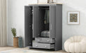 Three Door Storage Wardrobe with Cabinets and Two Hanging Rods,Gray - DTYStore