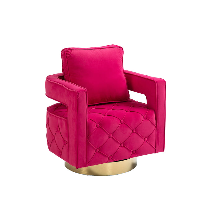 Swivel Accent Chair - Modern Accent Chair with Pillow, Velvet Armchair Side Chair with Tufted Button for Living Room, Bedroom, Office(RED)