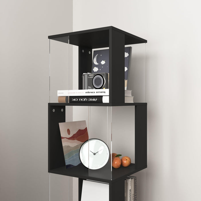 5 tier Rotating Bookshelf, Floor Rack Simple Bookcase with Acrylic plate Student Multi-Function Creative Bookshelf for Living Room with anti-toppling base - DTYStore