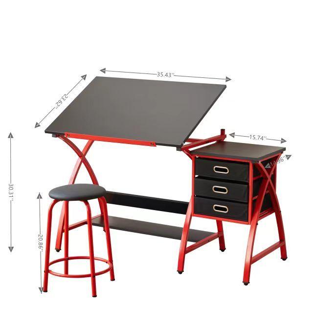 Drafting Table Red With Stool - DTYStore