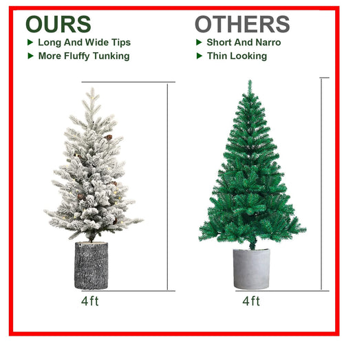 2FT Flocked Christmas Tree with Pot Base, 30 Warm White LED Lights, 189 Tips, PE+PVC Branches with 3 Pine Cones – Small Prelit Holiday Tree for Tabletop, Entryway, or Home Decor - Image 11