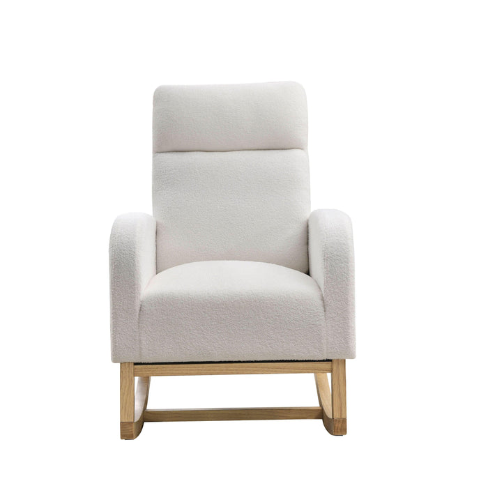 27.6"W Modern Accent High Backrest Living Room Lounge Arm Rocking Chair, Two Side Pocket ,Teddy White (Ivory) - DTYStore