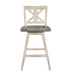 Counter Height Chairs Set of 2, White Gray 360-degree Swivel Chair Solid Rubberwood Kitchen Dining Furniture, X-Back - DTYStore
