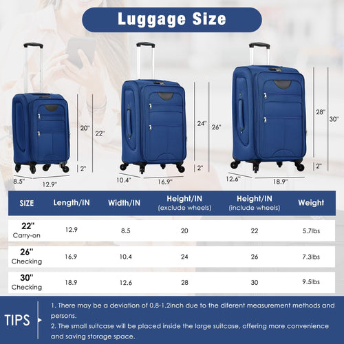 Softside Luggage Expandable 3 Piece Set Suitcase with Duffel Bag Upright Spinner Softshell Lightweight Luggage Travel Set - Image 53