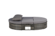 Outdoor Patio Round Daybed, Sun Bed with Adjustable Backrests and Foldable Cup Trays, Reclining Outdoor Lounger Wicker Rattan Patio Daybed with Cushions and Pillows for Backyard Poolside - DTYStore