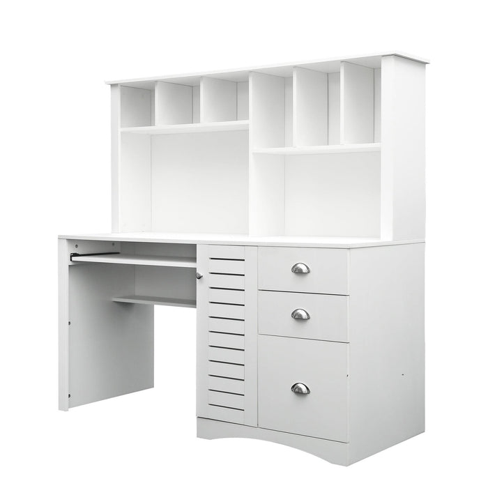 Home Office Computer Desk with Hutch, Antiqued White finish - DTYStore