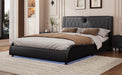 Queen Size Luxurious Faux Leather Upholstered Platform Bed with Thickened Headboard, Bluetooth Speakers and RGB LED Light, No Box Spring Needed, Black - DTYStore