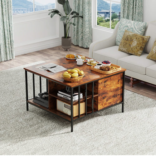Farmhouse Lift Top Coffee Table with Storage - 31.5' Adjustable Height Living Room Table, Multifunctional Center for Family with Hidden Compartment & 3 Shelves(110lbs Capacity, Easy to Clean) - Image 3