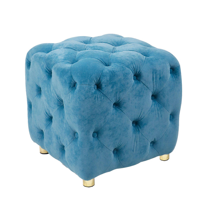 Blue Modern Velvet Upholstered Ottoman, Exquisite Small End Table, Soft Foot Stool,Dressing Makeup Chair, Comfortable Seat for Living Room, Bedroom, Entrance - DTYStore