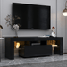 Black TV Stand with LED RGB Lights,Flat Screen TV Cabinet, Gaming Consoles - in Lounge Room, Living Room and Bedroom(Black) - DTYStore