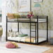 Twin over Twin Metal Bunk Bed, Low Bunk Bed with Ladder, Black - DTYStore