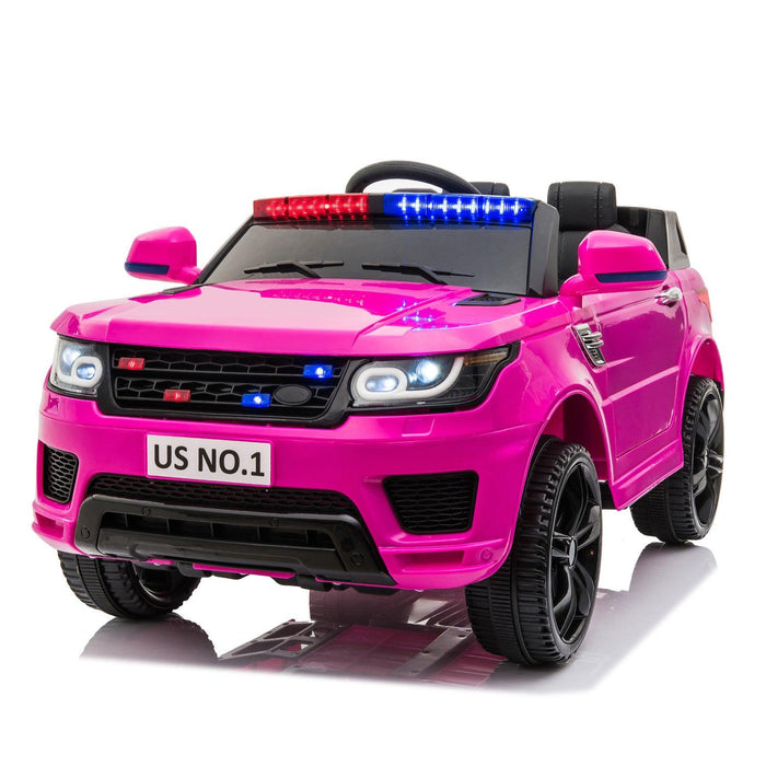 12V Kids Ride On SUV Cop Car with Remote Control, Siren Sounds Alarming Lights, Music Story - Rose Red - DTYStore