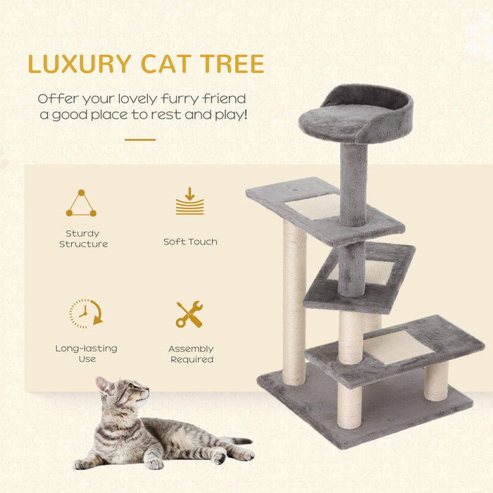 40" 5-Level Revolving Stair Cat Tree Scratcher Climbing Activity Tower with Play Center and Resting Perch, Grey - DTYStore