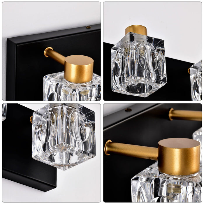 4-Light Matte Black + Gold Bathroom Light Fixtures, Modern Vanity Lights with Crystal Glass Shade, Vintage Light Fixture Bathroom Over Mirror Wall Lights for Kitchen Dinning Room Bedroom Hallway - DTYStore