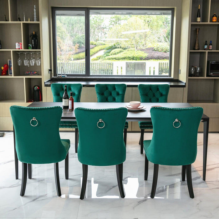Nikki Collection Modern, High-end Tufted Solid Wood Contemporary Velvet Upholstered Dining Chair with Wood Legs Nailhead Trim 2-Pcs Set,Green - DTYStore