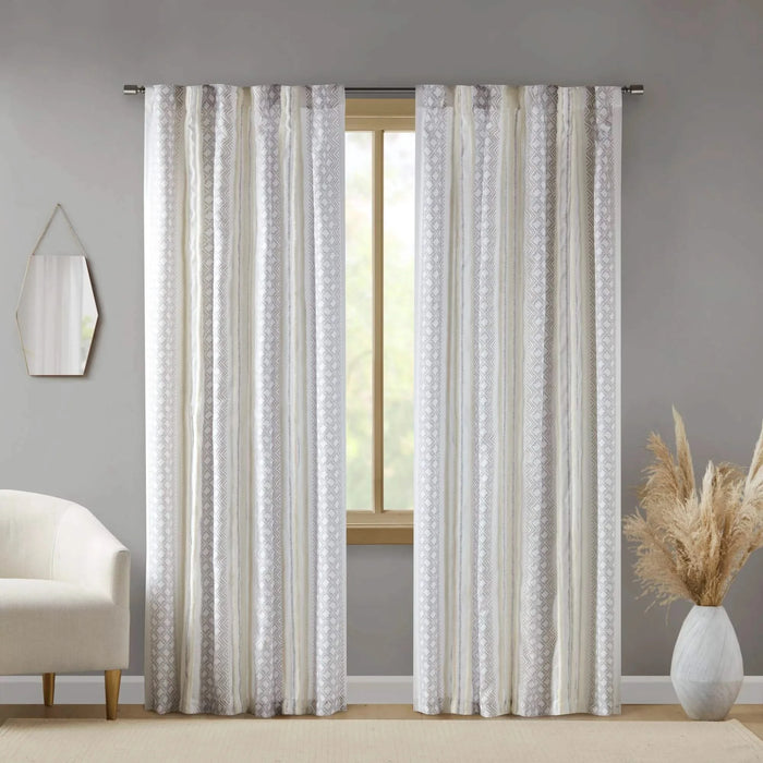 2pk Poly Printed Curtain Panel with Tufted Stripe White/Taupe 2-PK 50x84' Default -DTYStore