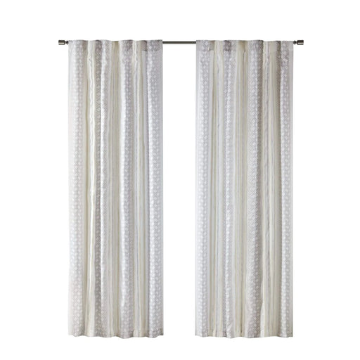 2pk Poly Printed Curtain Panel with Tufted Stripe White/Taupe 2-PK 50x84' Default -DTYStore