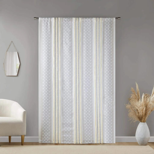 2pk Poly Printed Curtain Panel with Tufted Stripe White/Taupe 2-PK 50x84' Default -DTYStore