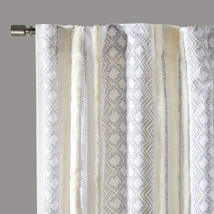 2pk Poly Printed Curtain Panel with Tufted Stripe White/Taupe 2-PK 50x84' Default -DTYStore