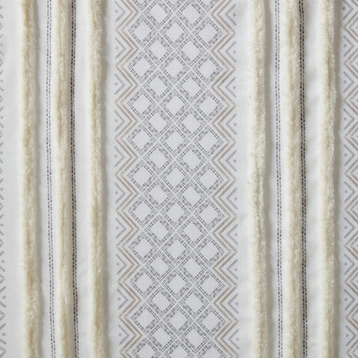 2pk Poly Printed Curtain Panel with Tufted Stripe White/Taupe 2-PK 50x84' Default -DTYStore