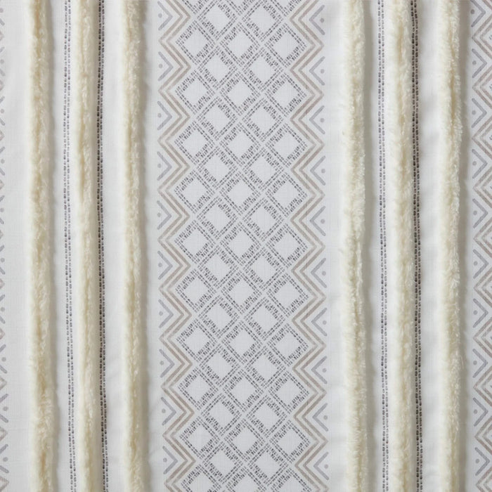 2pk Poly Printed Curtain Panel with Tufted Stripe White/Taupe 2-PK 50x95' Default -DTYStore