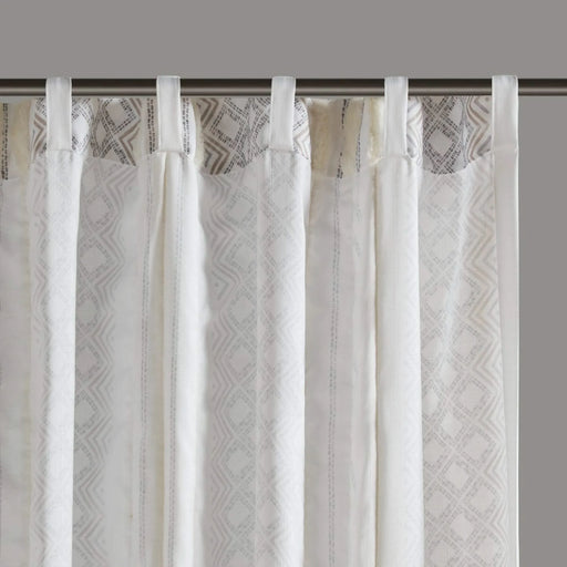 2pk Poly Printed Curtain Panel with Tufted Stripe White/Taupe 2-PK 50x95' Default -DTYStore