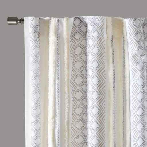 2pk Poly Printed Curtain Panel with Tufted Stripe White/Taupe 2-PK 50x95' Default -DTYStore