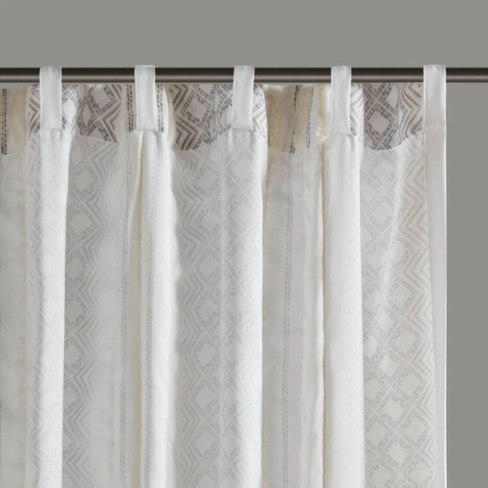 2pk Poly Printed Curtain Panel with Tufted Stripe White/Taupe 2-PK 50x95' - DTY Store