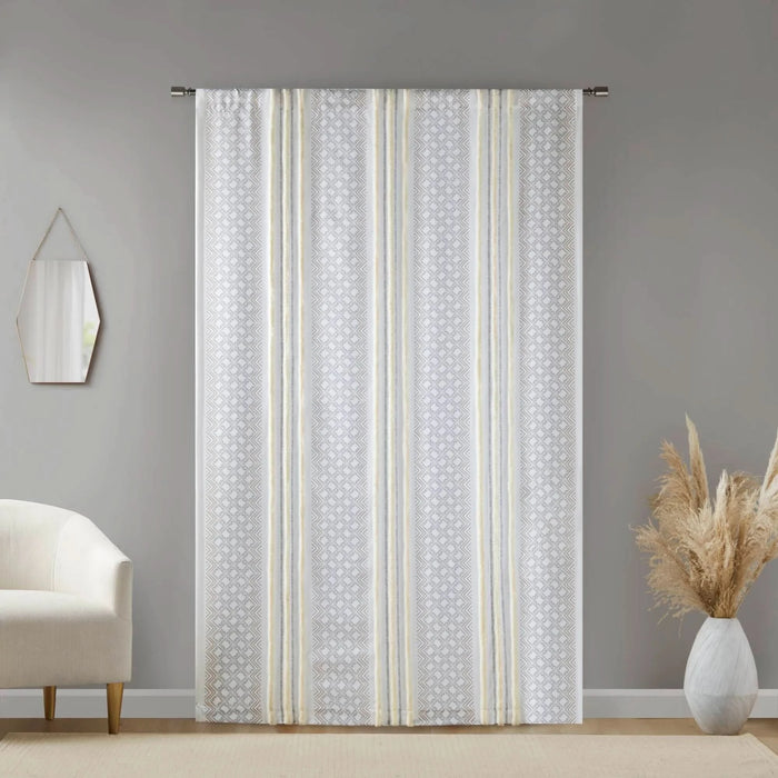 2pk Poly Printed Curtain Panel with Tufted Stripe White/Taupe 2-PK 50x95' - DTY Store