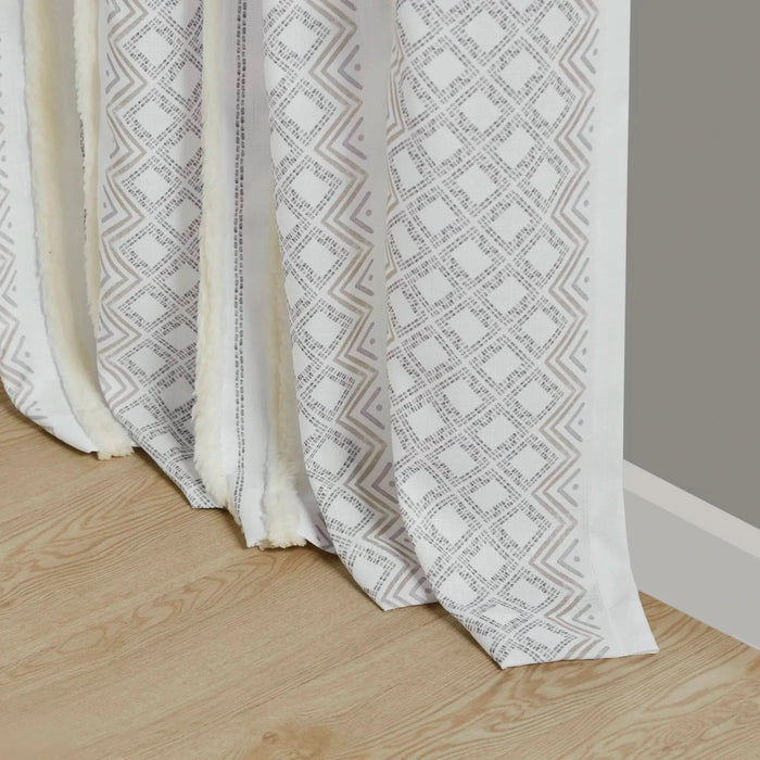 2pk Poly Printed Curtain Panel with Tufted Stripe White/Taupe 2-PK 50x95' - DTY Store