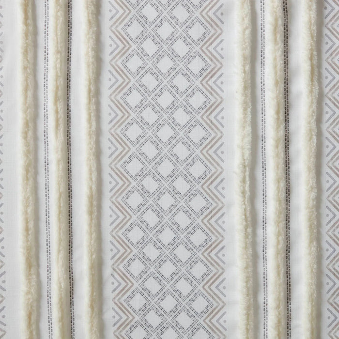 2pk Poly Printed Curtain Panel with Tufted Stripe White/Taupe 2-PK 50x95' - DTY Store