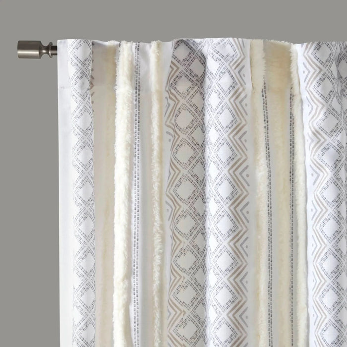 2pk Poly Printed Curtain Panel with Tufted Stripe White/Taupe 2-PK 50x95' - DTY Store