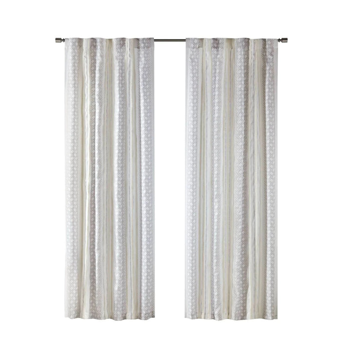 2pk Poly Printed Curtain Panel with Tufted Stripe White/Taupe 2-PK 50x95' Curtains, searchfilter_Window, Window, Window Shades| DTY Store