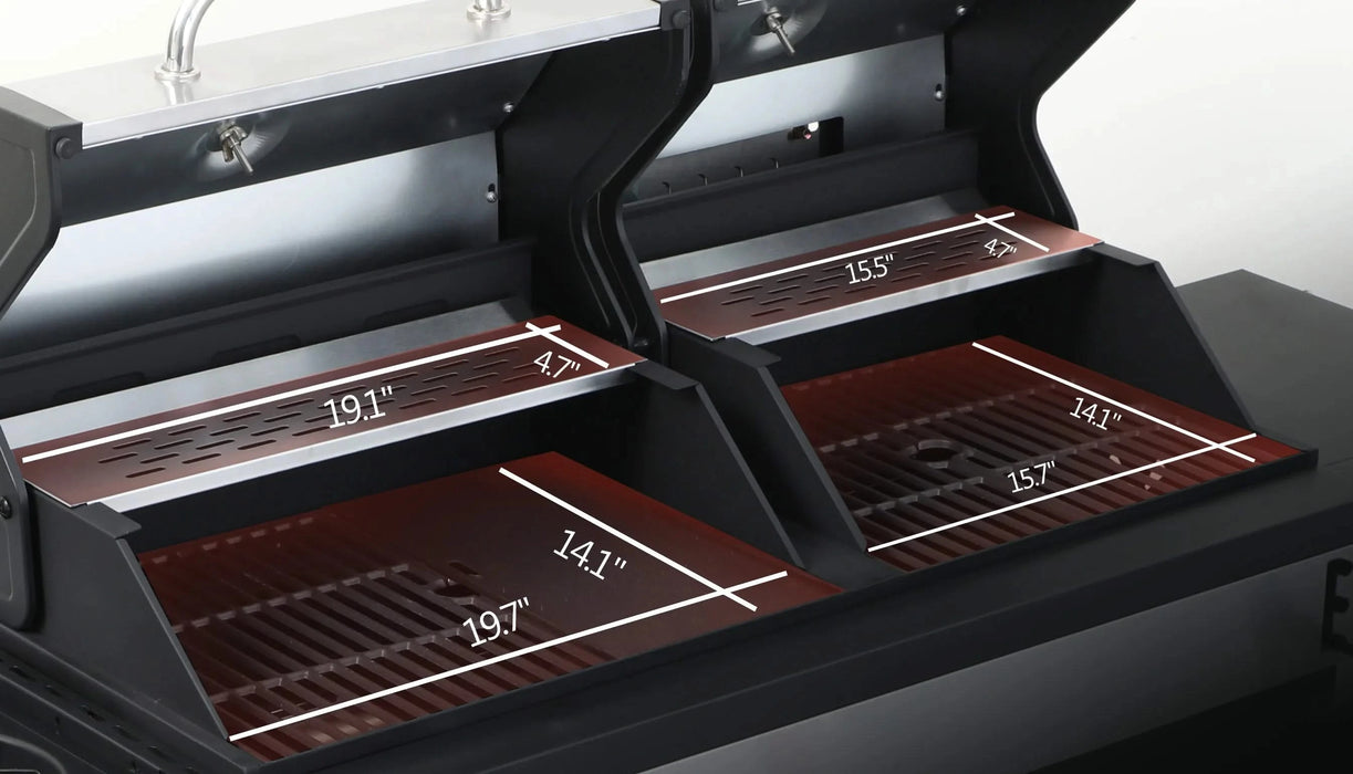 3-Burner Propane Gas BBQ Grill with Side Burner, combined with charcoal grill, 37230BTU Output With Enameled Cast Iron Cooking Grids For Outdoor Barbecue, Stainless Steel Default -DTYStore